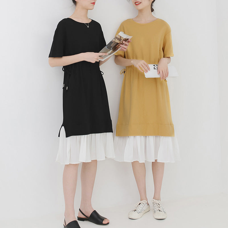 spring and summer new Korean version of the Japanese small fresh fake two-piece dress