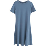 summer new retro temperament a word Slim round neck short-sleeved dress 590285242429#4054500885812