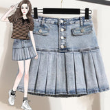 Mall Goth High Waist Mini Skirts Women Harajuku Vintage Sexy Pleated Denim Skirt Shorts Bottoms Clubwear