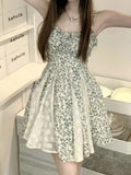 Summer Lace Ruffled Sweet Strap Patchwork Fluffy Fairy Mini Korean Slim Fit Princess Dress