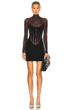 Long Sleeve Mesh Sexy Evening Party Dress Women Night Celebrity Dress