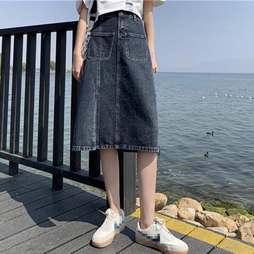 New Maxi Jeans Women Denim Long Summer Vintage Side Split Denim Maxi Skirt