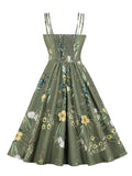 Vintage Floral Spaghetti Strap Bow Front Summer Women Holiday Beach Outfits Elegant Party Dress