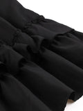 Vintage Frilled Trim Shirred High Waist Black Tank Dresses Summer Outfits for Women Ruffles Hem Pleated Long Dress
