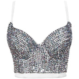 Corset Detachable Strap Sexy Beaded Diamond Rhinestones Cropped Nightclub Party Crop Top Push Up Bustier Bra Y1227