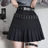 2022 Pleated Girls Gothic Skirts Summer Harajuku Punk Style Emo Alt Solid Mini Skater Women Asymmetrical High Waist Black Skirts