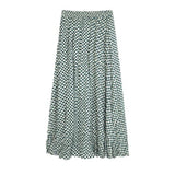 Vintage Plaid Print High Waist Stretchy Pleated Long A-Line Skirts Women Boho Beach Maxi Skirt