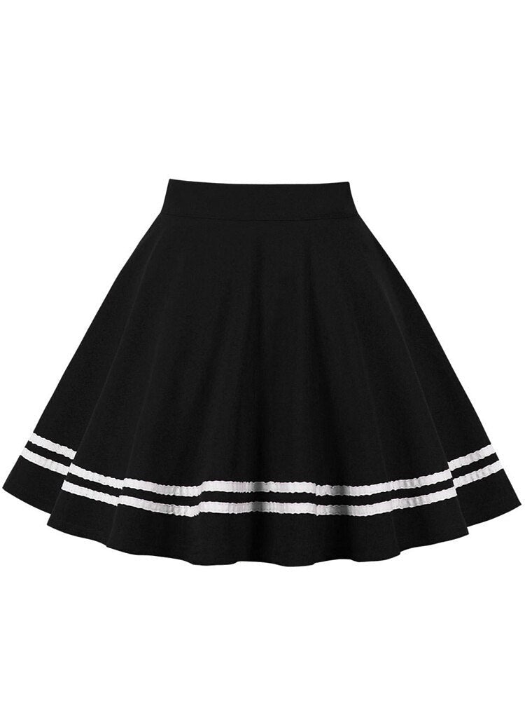 Red Casual High Waist A Line Mini Tennis Skirt Spring Summer Women Contrast Tape Hem School Girl Skater Skirts