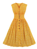 Single Breasted Little Flower High Waist Vintage Pinup Corset Dress Elegant for Women Floral Pleated Summer Dresses