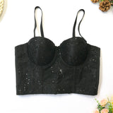 Summer 2022 Sexy Female Embroidery Sequins Corset Nightclub Party Women Crop Top Built In Bra Cropped Lingerie Push Up Bustier