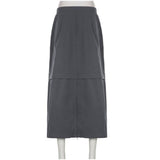 Khaki High Waist Aesthetic Streetwear Sexy Pockets Summer Drawstring Straight Cargo Skirt