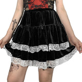 Spring Winter Velvet Japanese Girl Lace Kawaii Lolita Cake Mini Skirts Women Summer Grunge Harajuku Black Ball Gown Alt Skirt