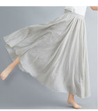 Cotton and Linen Elastic Waist Linen A-line Skirt Long Solid Color Ethnic Dress