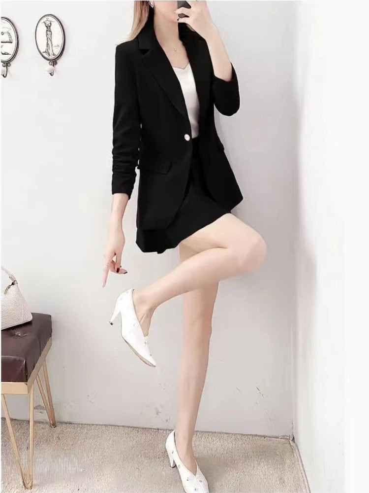 Temperament Small Coat Pleated 2-piece Set Formal Skirt Suits for Women