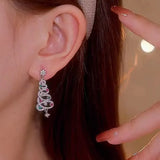 New Full Inlaid Colorful Zircon Christmas Tree Tassel Women Personality Earrings Party Jewelry Gift