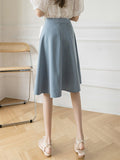 High Waist Women A-line Spring Korean Style Plain Color All-match Knee Length Ladies Elegant Casual Skirt