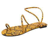 Snake Pattern Flat Summer Clip Toe Gladiator Sandals Woman Non Slip Beach Shoes