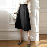 Ladies Elegant A-line Long Spring Korean Style Solid Color All-match High Waist Women Skirt