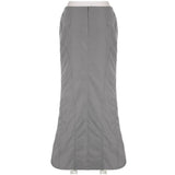 Grey Long Fairy Grunge High Waist Streetwear Retro Sexy Bodycon Asymmetrical Mermaid Ruffles Korean Midi Skirts