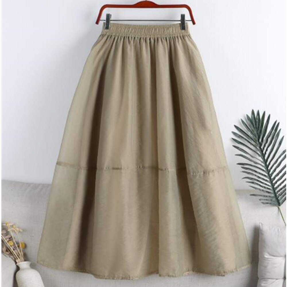 Summer Women Elegant Organza Holiday Party Loose Jupe Robe Vintage Elastic Waist Maxi Skirt