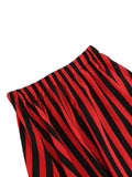 Red and Black Stripes Elastic Waist Gothic Club Clothes Halloween Women Raw Hem Vintage Style A-Line Midi Skirt