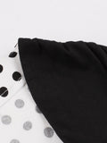 Women Vintage Square Neck Tie Front Sleeveless Polka Dot Elegant Summer A Line Rockabilly Dress