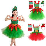 Christmas Children Costume Elf Cosplay Festival Performance Xmas Red Green Girl Dress Up Suit