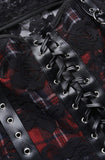 2022 Sexy Black Plaid Lace Blouse Gothic Emo Tops Patchwork Shirt Femme Blusas PU Leather Women Blouse Slash Neck Vintage Shirts