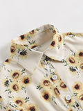 Sunflower Print Vintage Spring Shirt Women Turn-Down Collar Button Up Long Sleeve Elegant Floral Midi Dresses