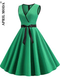 50s 60s Solid Vintage Swing Party Elegant Summer Casual Pin Up Rockabilly Dress