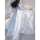 Elegant Girl Cosplay Princess Puff Sleeve Ribbon Bowknot Flower Tunic Mesh Fantastic Fairy Lolita Dress