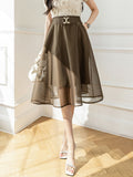 High Waist A-line Women Summer Korean Style Solid Color All-match Ladies Elegant Long Skirts
