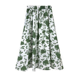 Vintage Floral Flower Print Elastic High Waist Long A-Line Women Elegant Sweet Black Summer Skirts