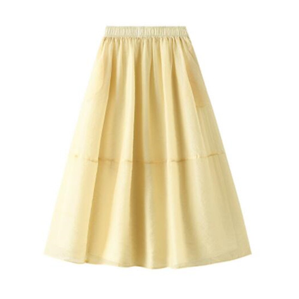 Summer Women Elegant Organza Holiday Party Loose Jupe Robe Vintage Elastic Waist Maxi Skirt