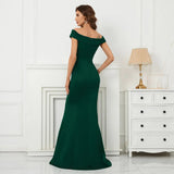 Soft Satin Green Long Evening Dress Elegant Off Shoulder Party Maxi Long Wedding Dress