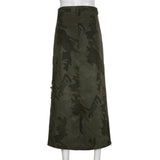 Harajuku Slit Cargo Long Skirts Y2K Low Waist Maxi Skirt Women Ankle-Length Camo Skirt
