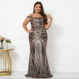 Plus Size Women Elegant Strap Party Maxi Dress Black Gold Sequin Evening Dress Long Prom Dress