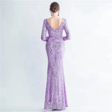 Stretch Feather Sequin Dress Full Sleeve Evening Night Long Party Maxi Dress