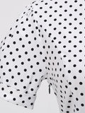 White and Black Vintage Robe Button Front Short Sleeve Polka Dot Dress Prom Women Elegant Belted Pleated Midi Dresses