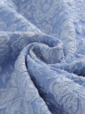 Blue V-Neck Puff Sleeve Floral Elegant Women Vintage Style Evening Robe Pleated Pocket Midi Dresses