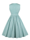 Turquoise and White Gingham Retro 50s Rockabilly Dress Women V-Neck Cotton Pleated Pockets Vintage Pinup Dresses