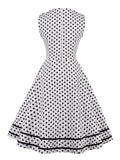 Women Vintage Square Neck Tie Front Sleeveless Polka Dot Elegant Summer A Line Rockabilly Dress