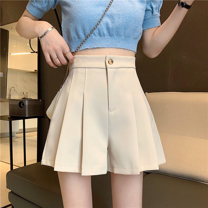 High Waist Office Lady Pleated Suit Shorts Summer Korean Style Casual Solid Color All-match Mini Pants