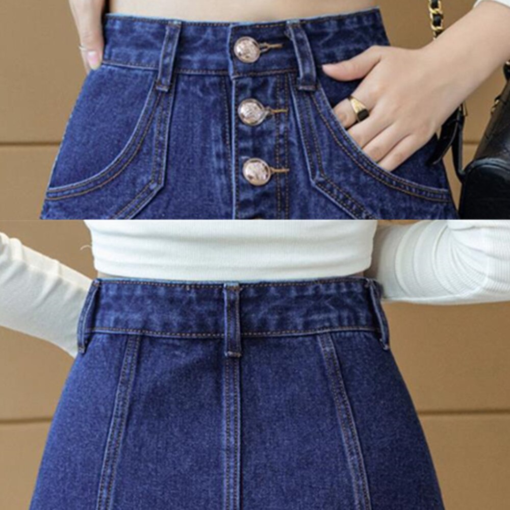 Summer Casual Denim Jeans Long Maxi Skirts Women High Waist A-Line Skirt
