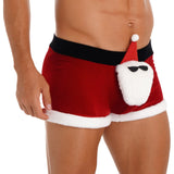 Mens Christmas Costume Boxer Shorts Low Rise Flannel Trimming Velvet Bottoms Pants with Fluffy Santa Claus Doll Cosplay Outfit