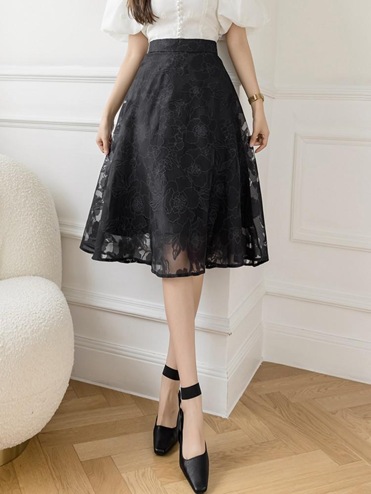 Ladies Elegant A-line Fashion Korean Style All-match High Waist Knee Length Women Party Long Skirt