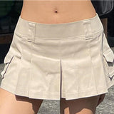 Vintage Women Low Waist Mini Pleated Skirts Korean Harajuku Sexy Retro A Line Skirt Goth Summer Streetwear