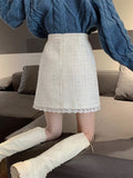 High Waist Women Spring Korean Style Patchwork Lace All-match Ladies Elegant Short Skirt