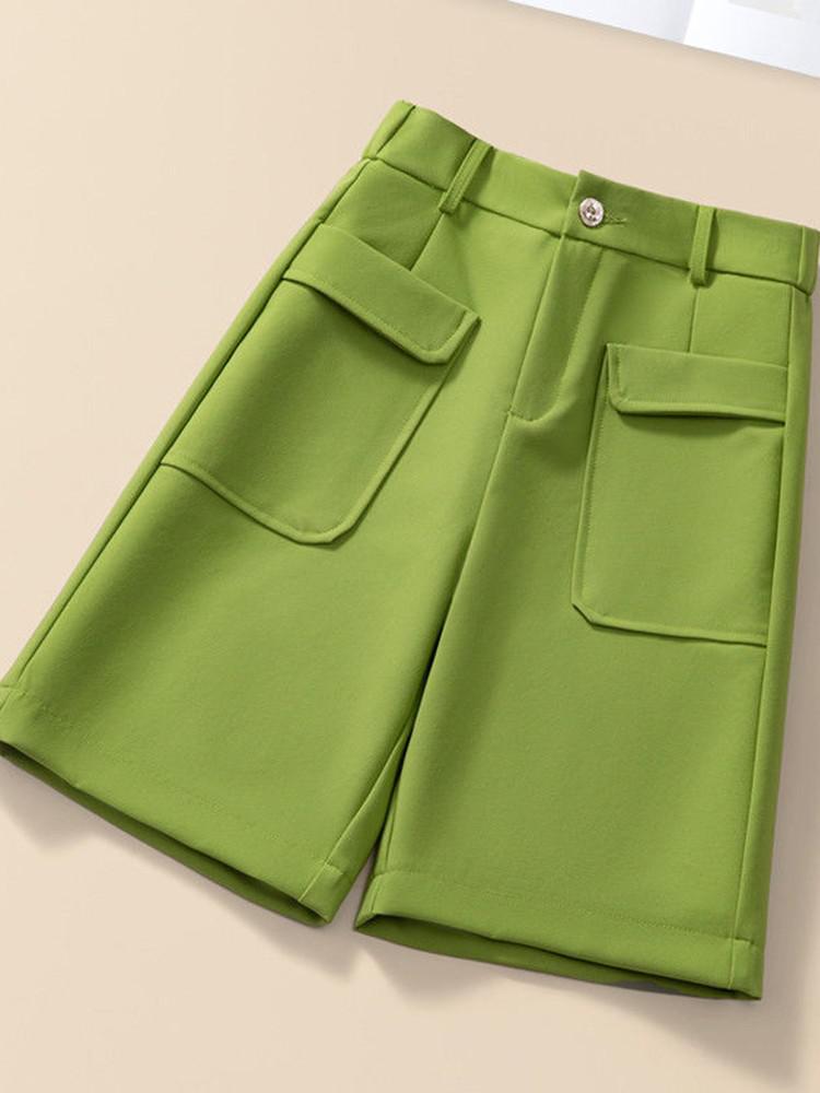 High Waist Solid Color All-match Casual Women Summer Elegant Office Lady Short Pants