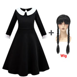 Movie Wednesday 3-12T Gothic Styles Wednesday Cosplay Costume for Kids Halloween Carnival Party Black Dress